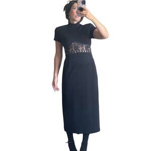 90s black romantic lace center cut lace maxi dress